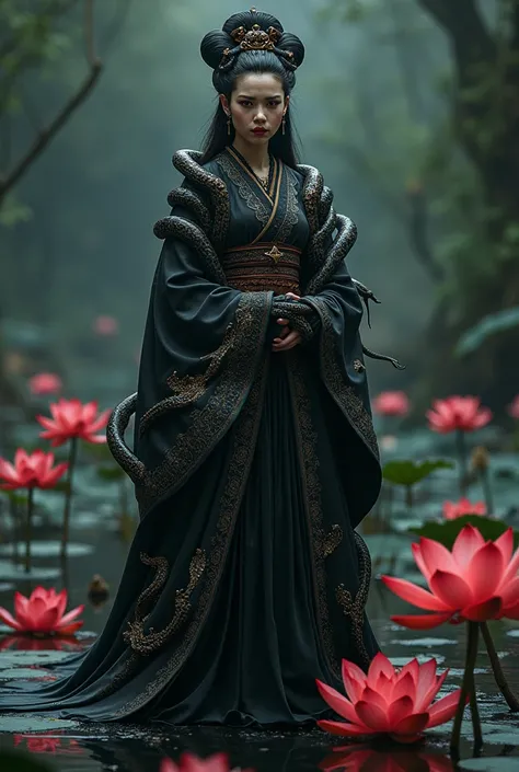 Black Lotus Snake Princess,
Ruthless,  Snake Priestess Standing in the Dark Lotus Pond ,  Bloody Red Lotus ,  Countless snakes lurk in kimono sleeves