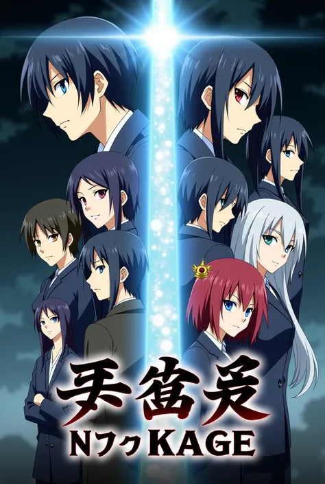 J'aimerais créer une affiche d'anime qui dit "série télévisée anime gratuite  sagami sword no kage en lettres en japonais. plusieurs Personnage en fonds dans les nuage