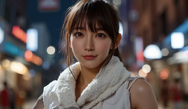 Realistic face that looks like the tempting 、whole body、whole body、whole body、  boots、feet、 1 Japanese Girl ,( white sweater from slightly above:1.4),(  wearing a big scarf around her neck:1.2), ( RAW photos in the loop,  top quality), ( is present,  photo...