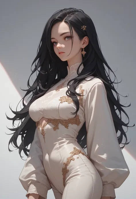  black hair　 suit　 long hair　 beauty　woman　 anime style