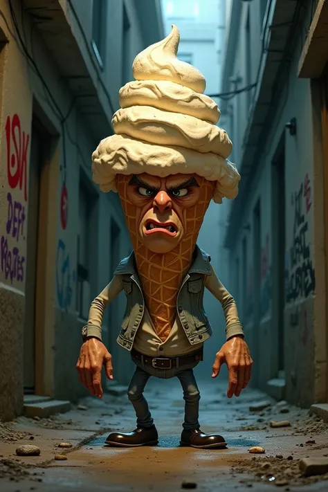 Ice cream collecting debt with an angry face