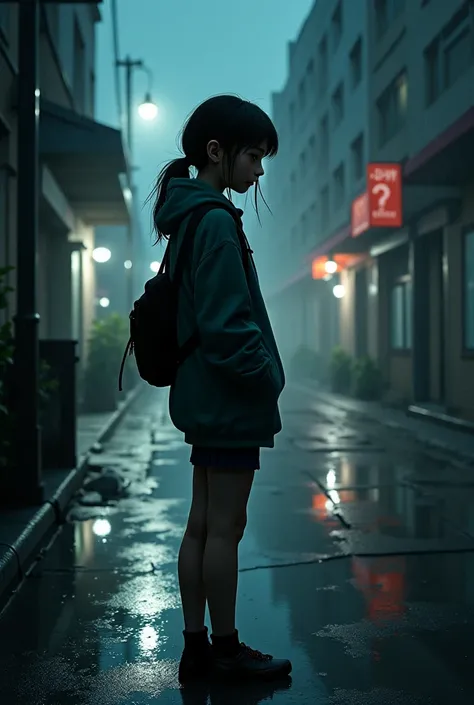 Girl alone in the rainy night