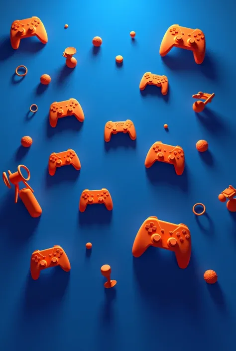 Create a blue background image containing orange silhouettes of different console controls