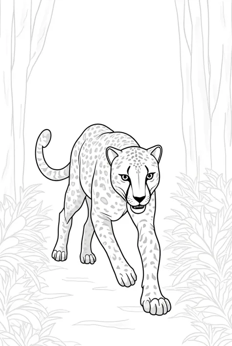 cheetah in forest, coloring book no clolring, outline