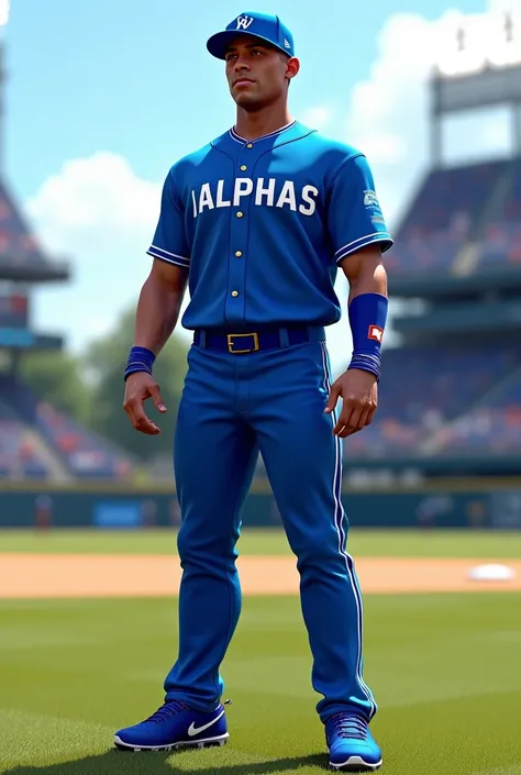 very good, Now the blue Dodgers uniform but change the word Dodgers to Alphas