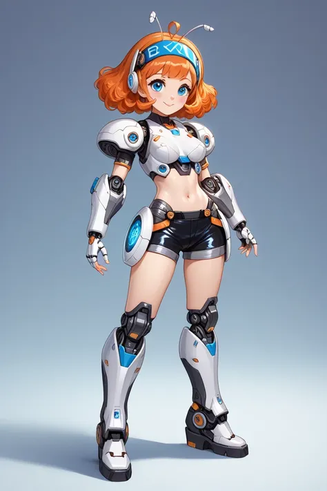 For a robot-inspired outfit for Orihime Inoue, while maintaining the rule of showing her navel and toes, here’s a design that blends futuristic technology with her character's elegance:

Top:

Futuristic cropped metallic bodysuit: A sleek, form-fitting bod...