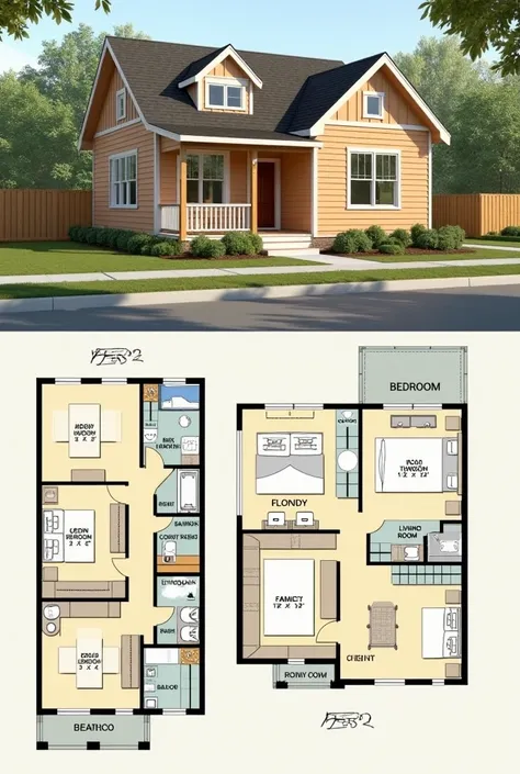 A simple house, with two bedrooms, a bathroom, kitchen, room, laundry room and a space to extend clothes.