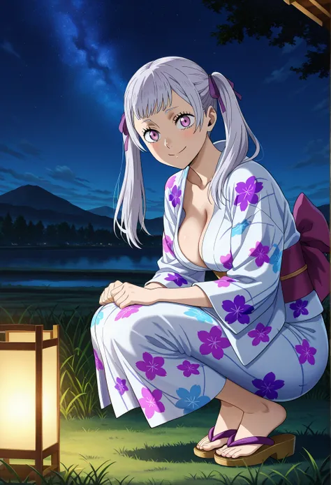 high resolution picture, masterpiece, best quality, amazing quality, official art, solo, 1girl,  Noelle Silva from Black Clover, 1girl, noelle silva, grey hair, purple eyes, twintails, hair ribbon, medium breasts                               BREAK (curvy)...