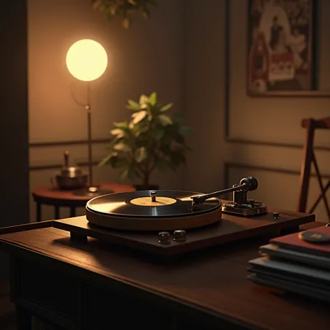 Classic Vinyl Record & Turntable – A vintage setup with soft lighting