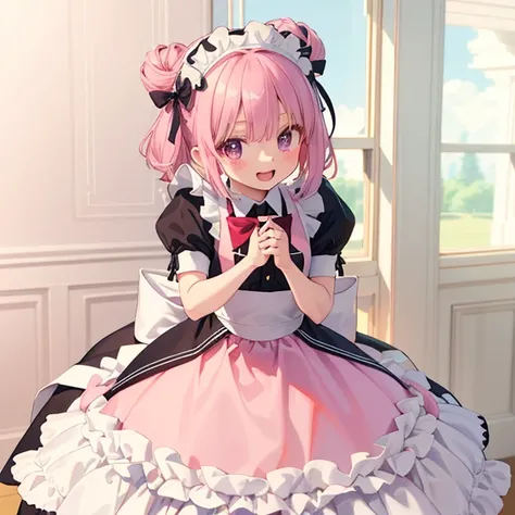 there is a cartoon girl in a pink dress and a tiable, loli in dress, anime styled 3d, dressed in a frilly ((ragged)), holding a pudica pose, lineless, cute anime waifu in a nice dress, small curvy loli, pudica pose, imvu, anime princess, loli, anime styliz...