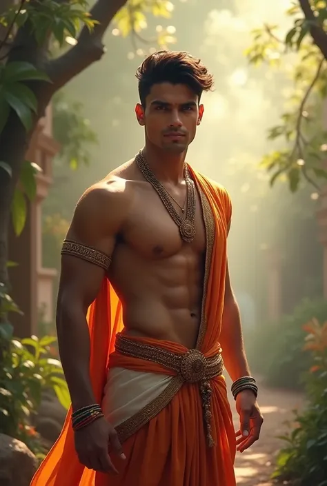 Indain dreamy  cute 6 pack 20s short hair  wearing Indian clothes 