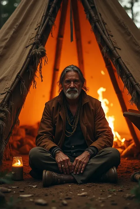 Man in an inner teepee 