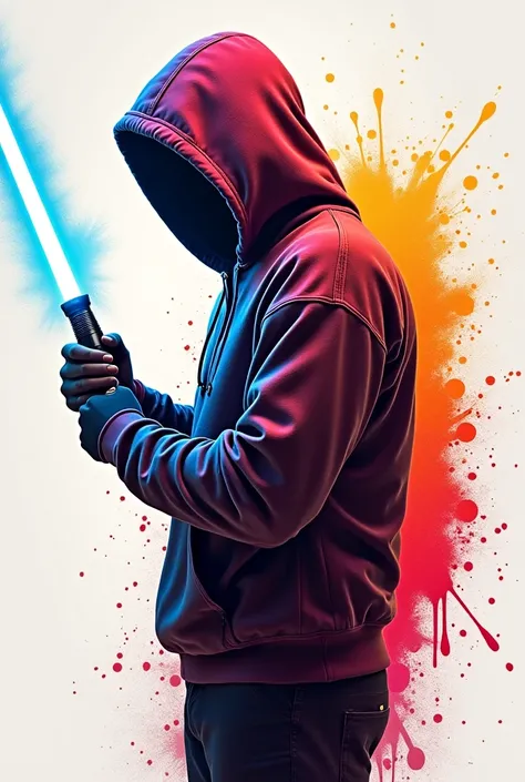 arafed man in a hoodie holding a white object in his hand, background image, basic background, clean background, dabbing, banner, plain background, solid background, inverted colors, colorized background, blotch of spray paint in corner, holding a lightsab...