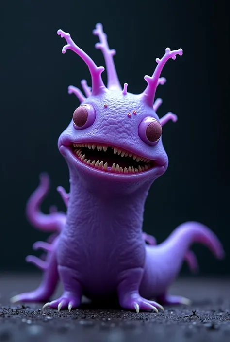 Create a purple slug monster with an eye and a mouth in its belly