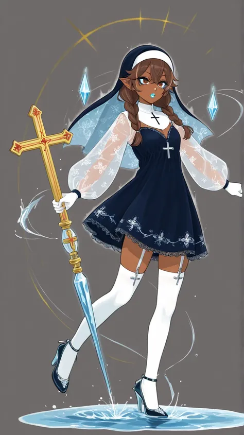 Anime, only ( Nun outfit, big breaststights sister-of the Cross  vampire, elf lady)
(Brown skin color) 
(Eye color hazel )
(Amazon clothing) (silk hood, added on the clothes arms and legs)
(Eyeliner eyeshadow glitter glossy lipstick) 
(Color eyeshadow crys...