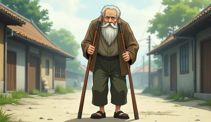 2d anime style old man on crutches 2d