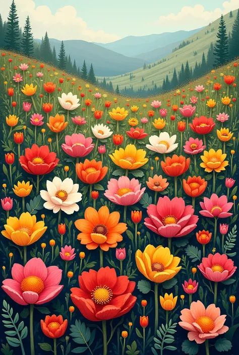 A lot of flowers like doodle but realistic with background ideas realistic