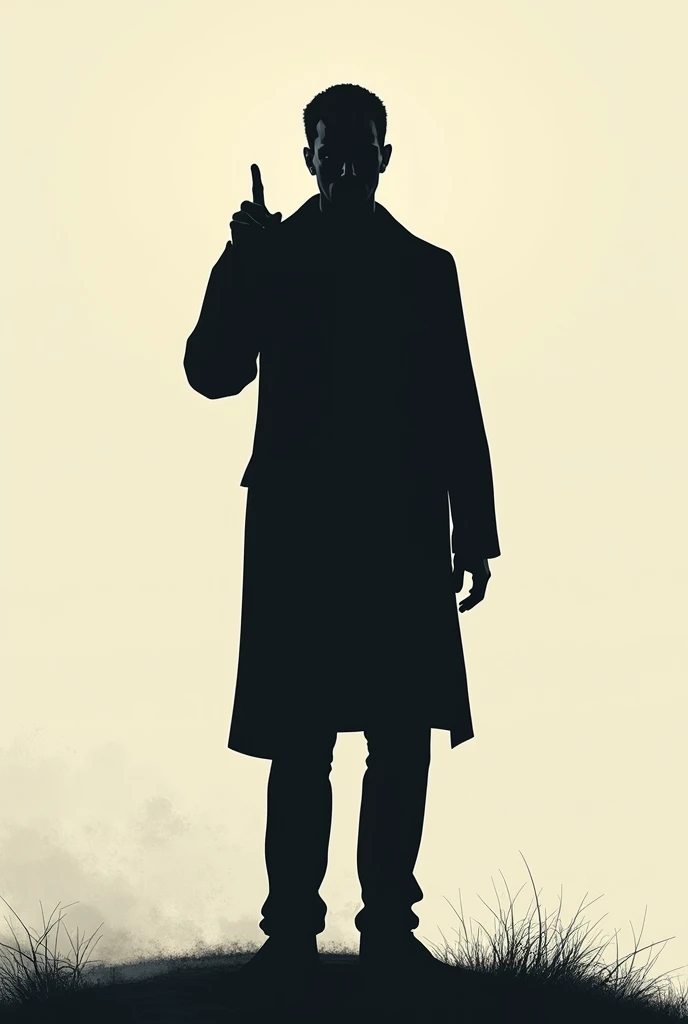 drawing of a silhouette of a man looking at the camera and pointing with his finger,  the style should be abstract and the colors should be neutral