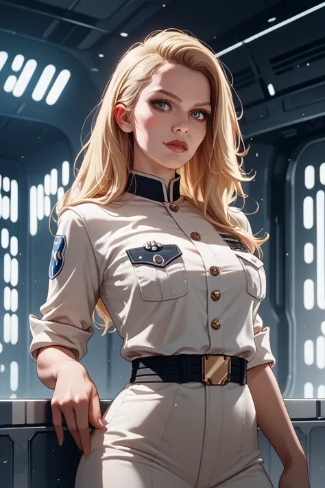 star wars, Sexy woman, Official of the Empire ,  sexy white officer's clothing, German clothing , blonde,  evil and authoritarian 