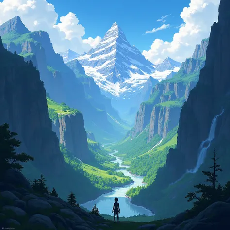 Mountainous anime landscape