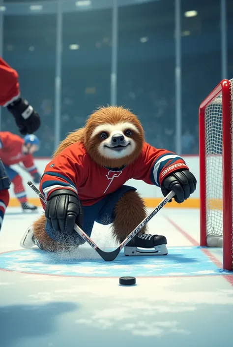 Sloth hockey goalie failing to make the game wining save