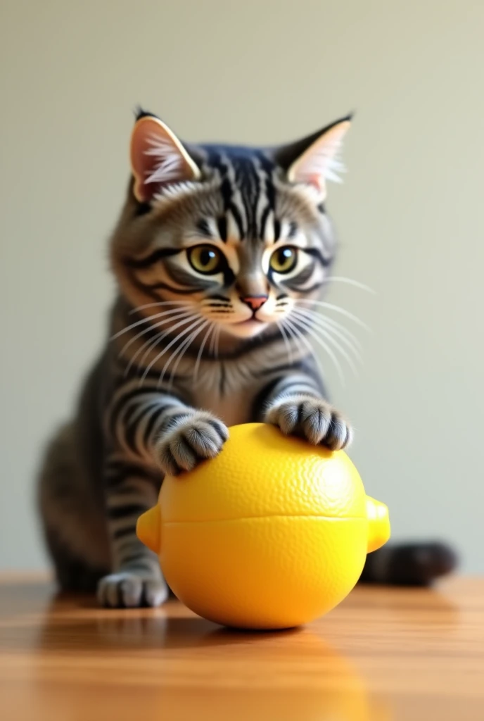 Create an image of a cat cutting lemon 