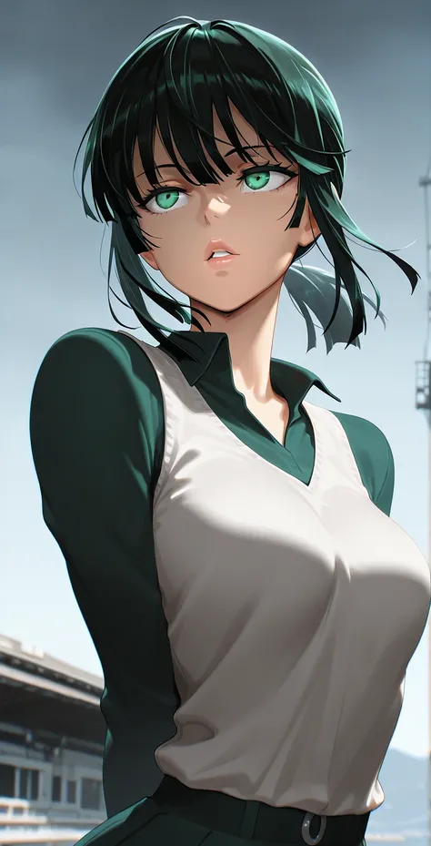 masterpiece,best quality,amazing quality,fubuki, one punch man, 1girl, breasts, medium breasts, parted lips, lips, sidelocks, solo, (cinematic shot:1.41)