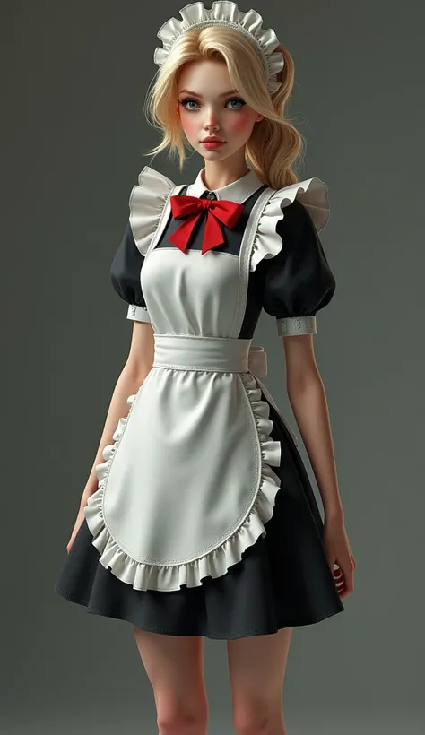 Beautiful but ordinary maid , slender body  , Dressed as a maid , with a beautiful look  , fantasy , unique ,  Realistic Masterpiece, alta resolución,  Precise,  The best quality , Detail, Renderizado 3D,  surrealism , pop art, Pixel Art,  active pixels , 