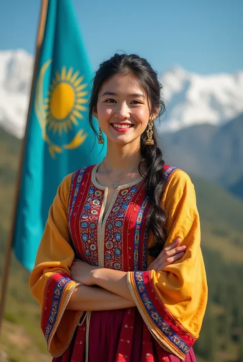 Teacher girl with Kazakh flag 