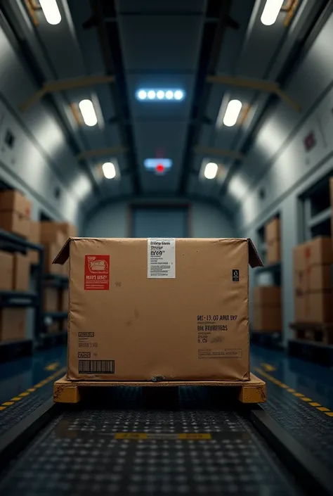 Realistic image of a package on an airplane 