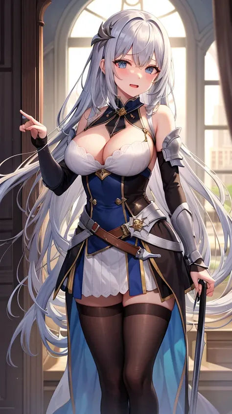 (masterpiece), best quality ,knight girl ,standing ,Chivalric order,bare_shoulder,forced orgasm