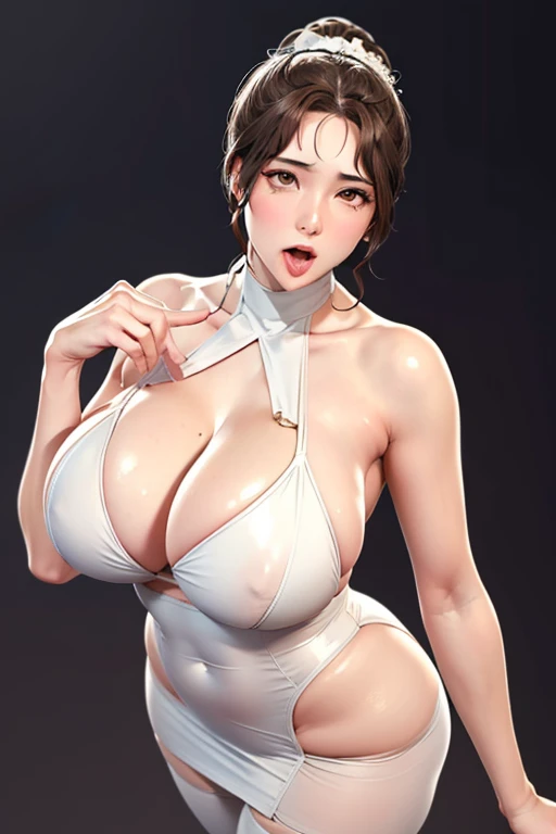 （（（Perfect shape，shape， alone， White and delicate skin，（（（  cyberpunk，Chinese clothes,     china dress,   Covering the belly button ,   bridal gauntlet,   shoulder out,   pantyhose,））），（（（  brown eyes,  Group ,   long hair,  Group ed ponytail, single  Grou...