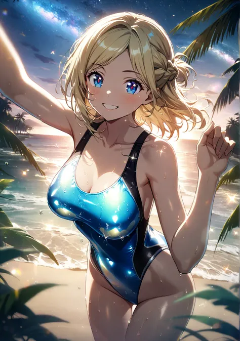 1 Girl, Game CG, 
shallow depth of field, a portrait with a soft Gaussian blurred background, creating a dreamy atmosphere, (focus on Buttocks), full body,
back shot, dynamic pose, looking back to viewer,
happy Smile,

(blond Hair, french braid, Right-side...