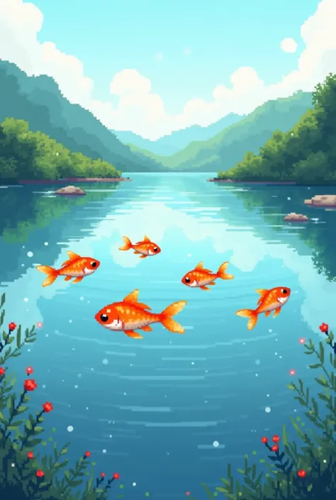 
Fish in lake in pixel art style
