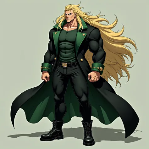 * Physique: A man with an imposing physique, with defined and prominent muscles, the result of much training and dedication. His height is notable, giving him a proud and intimidating bearing.
* Hair: A vast head of long, flowing blond hair that extends to...