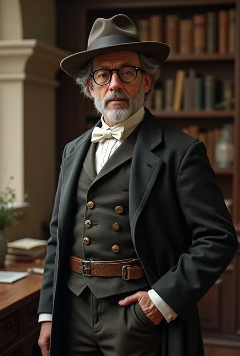 A man with glasses in a white-haired hat in a bow-tie suit who lived in the Middle Ages