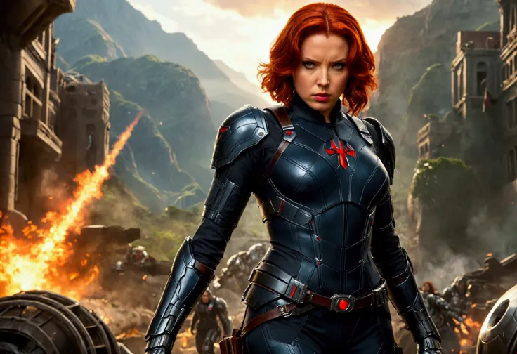 Avengers black widow , dressed in armor