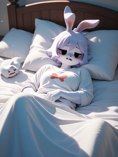 Morning masturbation in bed , It's fun, it's fun, ghosts don't die, and there's no disease
, woman , blanket on body , spooky
, kawaii , furry bunny