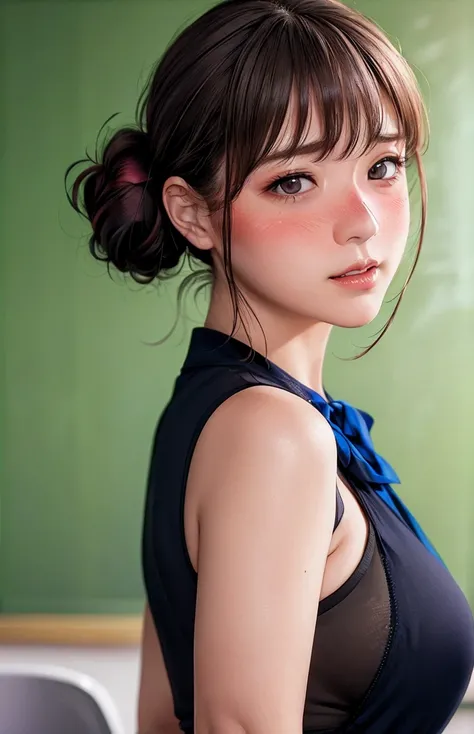 女性 teacher  ,  navy、 sleeveless
(((masterpiece))), ((  top quality)), (( 複雑な Details)), ((  super realistic realism )), ,  mature women,   mature women,   see through,    high definition  , illustration, 1人の mature women,    perfect hands,   Details,  美しい ...