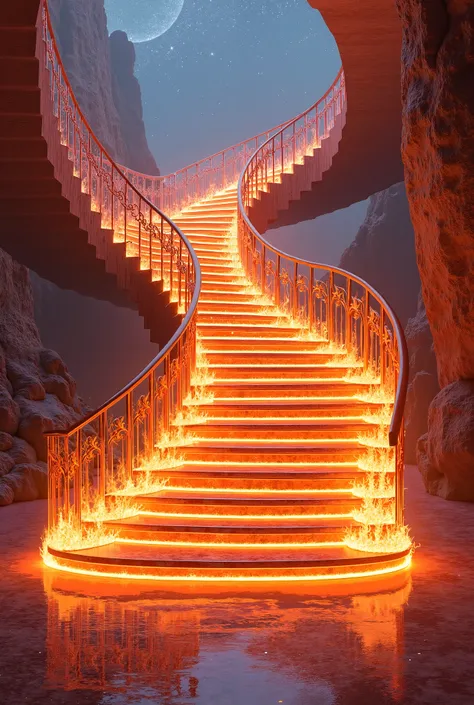  Create a luxurious floating staircase, with steps on fire ,