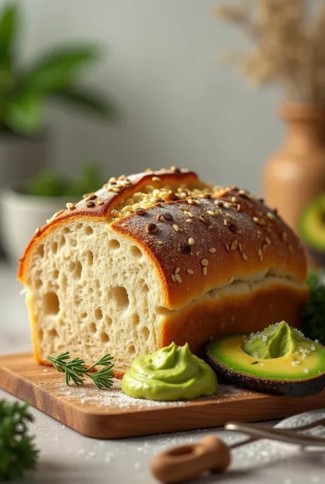 a realistic Seed bread with avocado spread