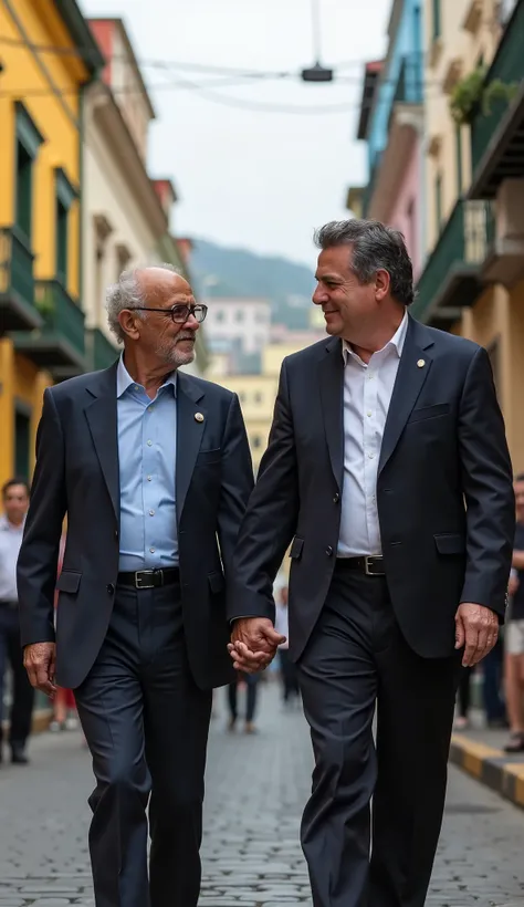 Brazil's President Lula walking hand in hand on the streets with former president Jair Bolsonaro.