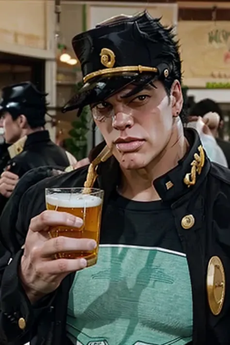 Jotaro drinking beer