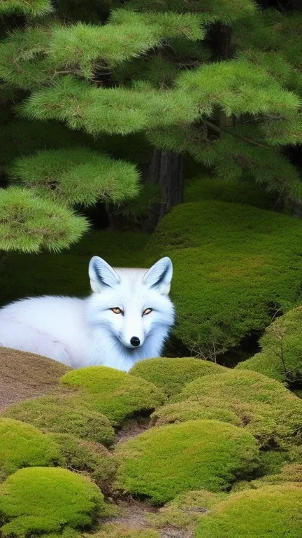 white fox　animal　大きなwhite fox　night　 full moon　forest