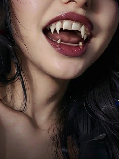 Mavis , NSFW,  dark makeup , huge breastoversize, Vampire Teeth Fangs ,   realistic image full hd  