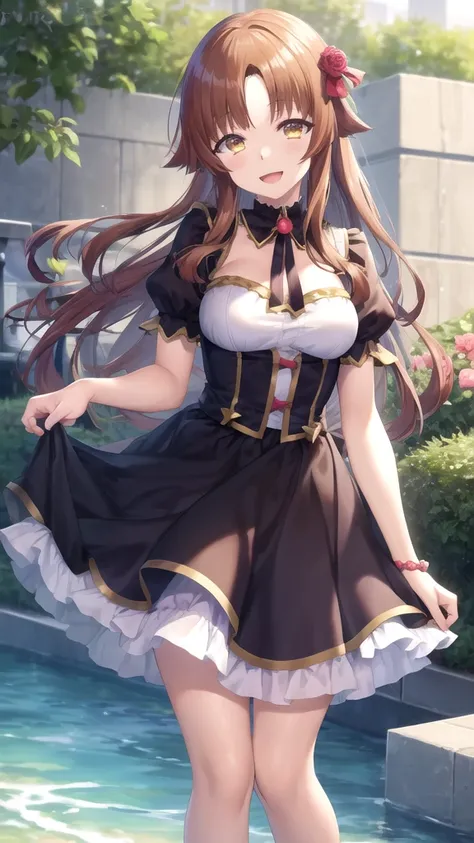 masterpiece, best quality, highres, girl, kiyotaka ayanokoji, medium breasts, princess connect Re:Dive cosplay, princess Dress, standing, smile, open mouth, outdoors 