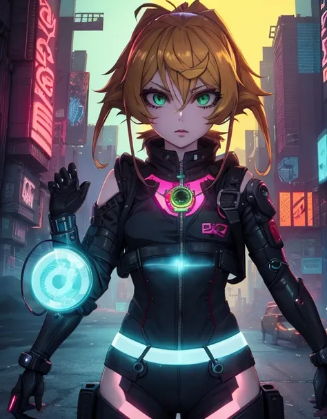 anime artwork Tanya Degurechaff, Youjo Senki, (reimagined in a cyberpunk universe), (cyberpunk style), (cyberpunk), (cyberpunk outfit), (punk hair), augmentation, cybernetics, glowing neon lights, cinematic scene, hero view, action pose, masterpiece, best ...