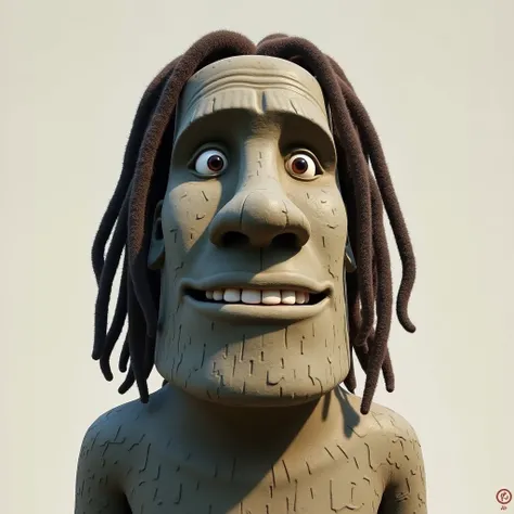 Generate a pfp of this emoji 🗿 smiling and having dreads and a jaw line and looking to the camera