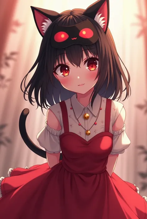 anime girl with cat mask and red dress looking at camera, artistic render of reimu hakurei, anime style. 8k, anime moe artstyle, beautiful anime catgirl, anime style 4 k, anime girl with cat ears, reimu hakurei, made with anime painter studio, cute anime c...