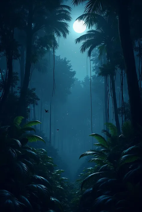 Tropical rainforest in dark night